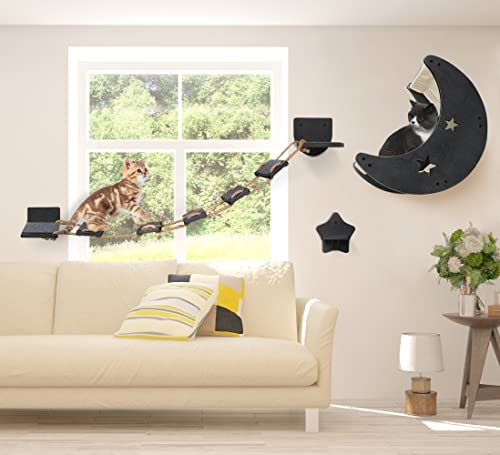 Modern Cat Wall Shelves with Hammock and Bridge