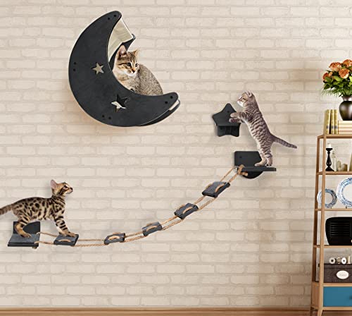 Modern Cat Wall Shelves with Hammock and Bridge