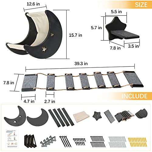 Modern Cat Wall Shelves with Hammock and Bridge