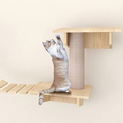 Natural Wood Cat Wall Furniture with Bridges and Houses