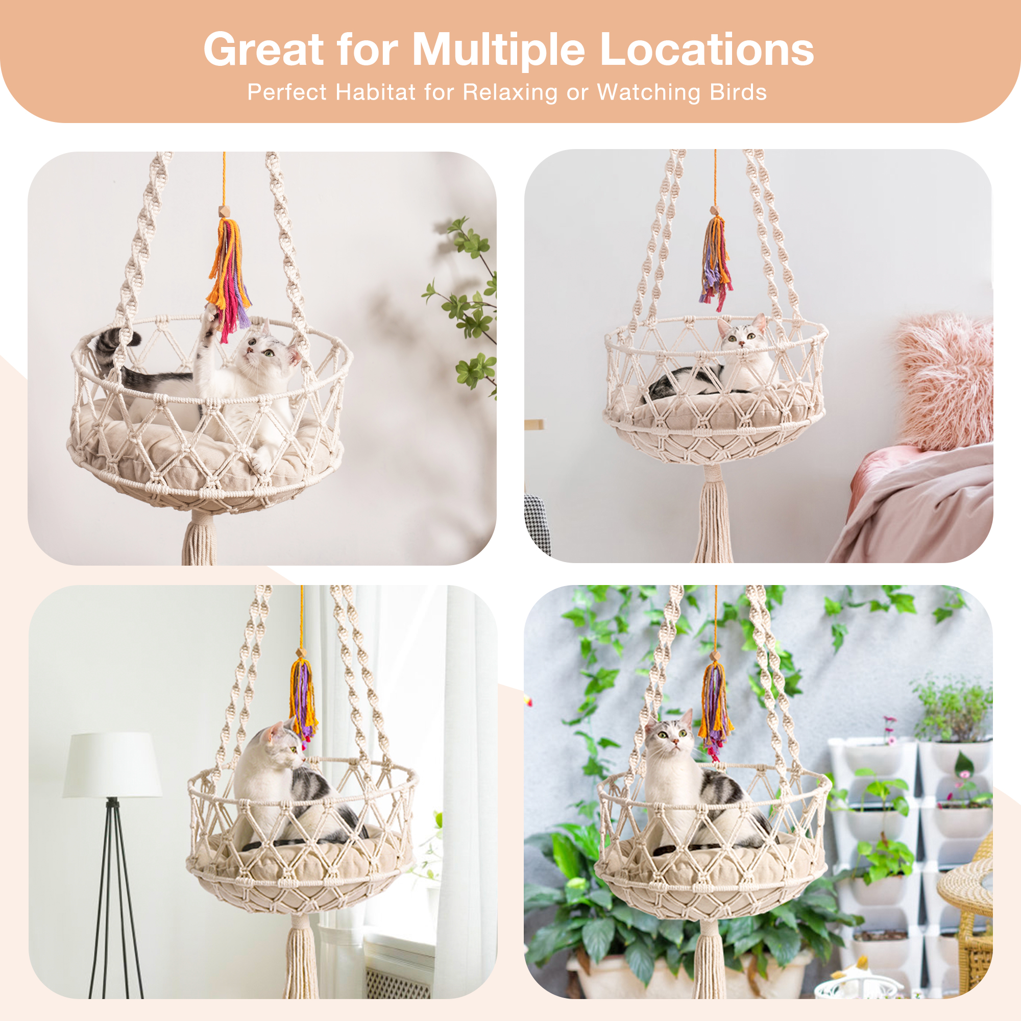 Handwoven Cat Window Perch with Hammock - US Shipped