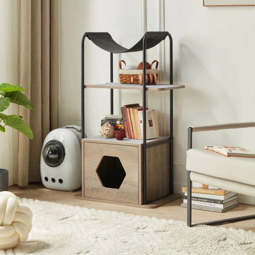 Modern 41 inch Cat Tree with Hideout