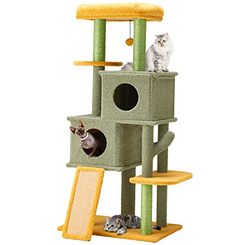 Green Multi-level Cat Tower with Scratching Post & Condo