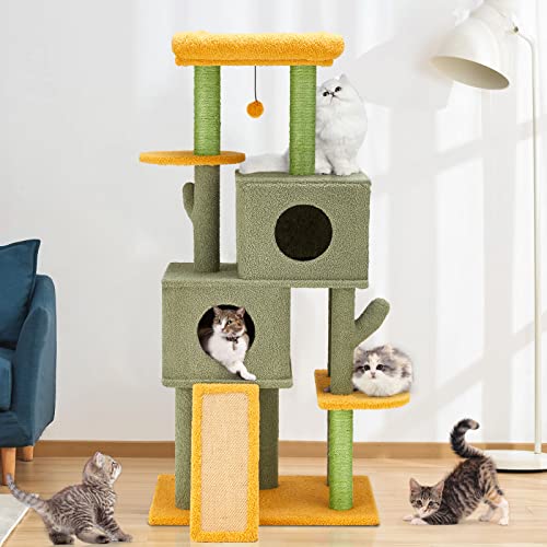 Green Multi-level Cat Tower with Scratching Post & Condo