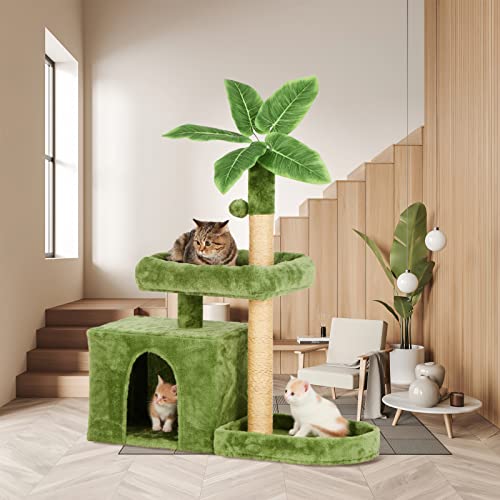 Green Leaf Design Cat Tower with Scratching Posts