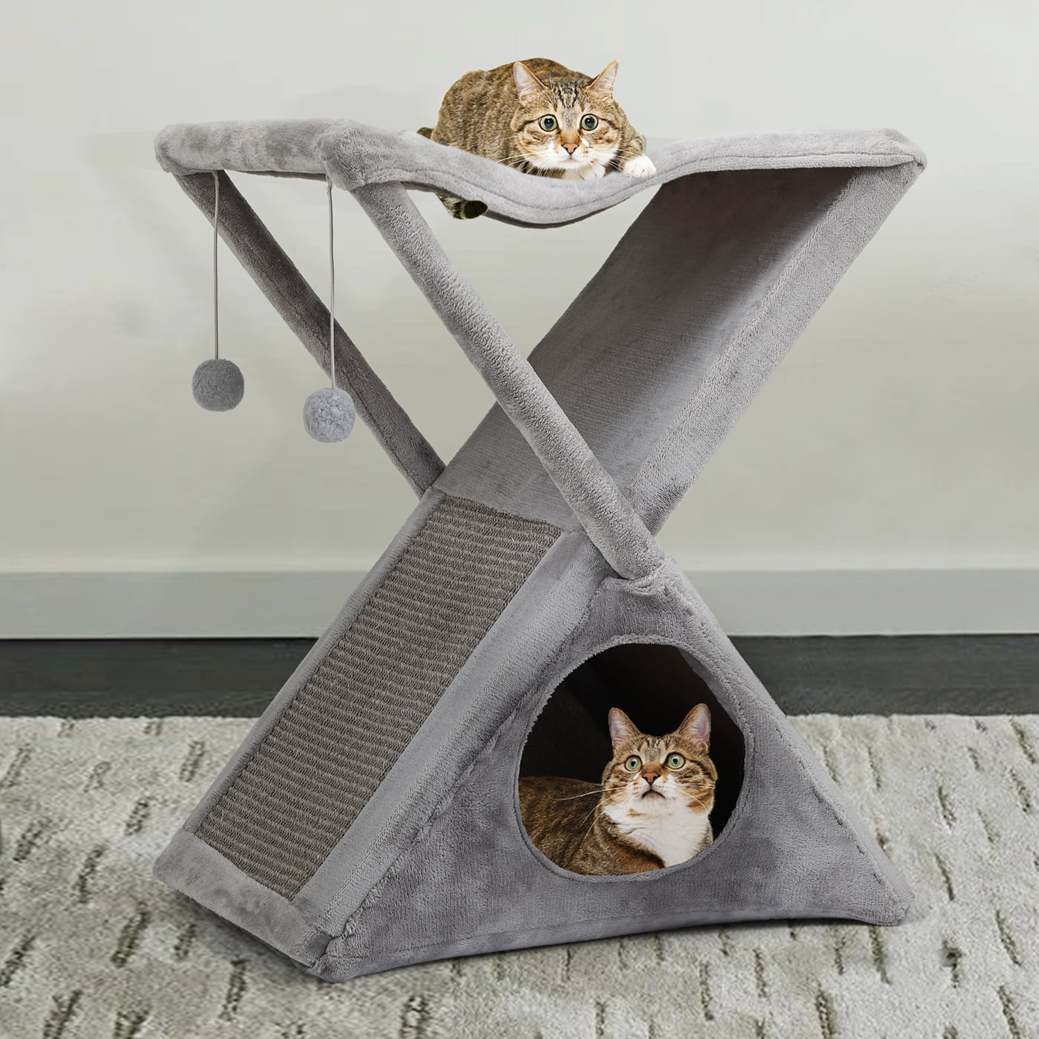 Foldable Gray Cat Tree Hammock Condo