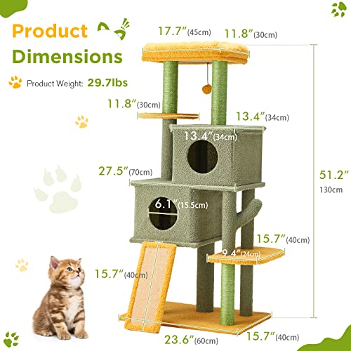 Green Multi-level Cat Tower with Scratching Post & Condo