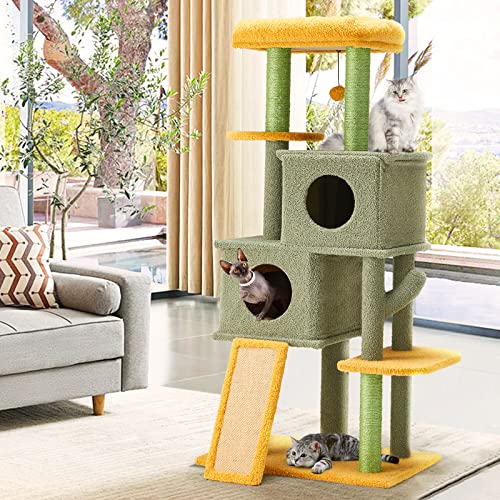 Green Multi-level Cat Tower with Scratching Post & Condo
