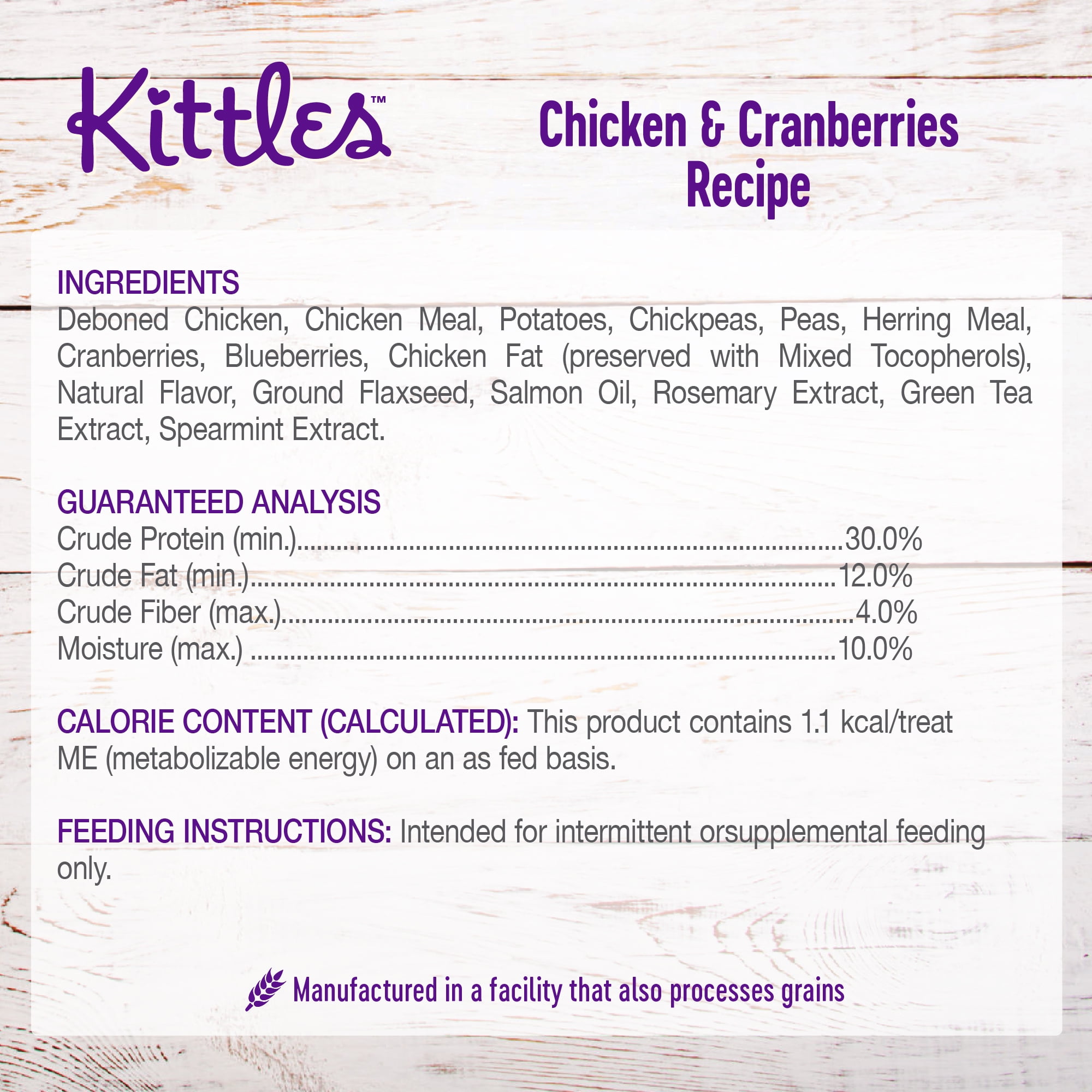 Grain-free cat treats: Wellness Kittles Chicken & Cranberry