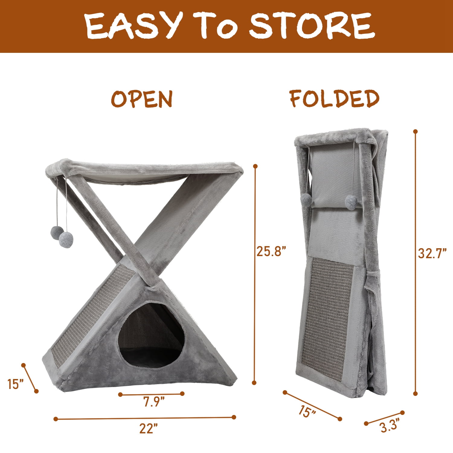 Foldable Gray Cat Tree Hammock Condo