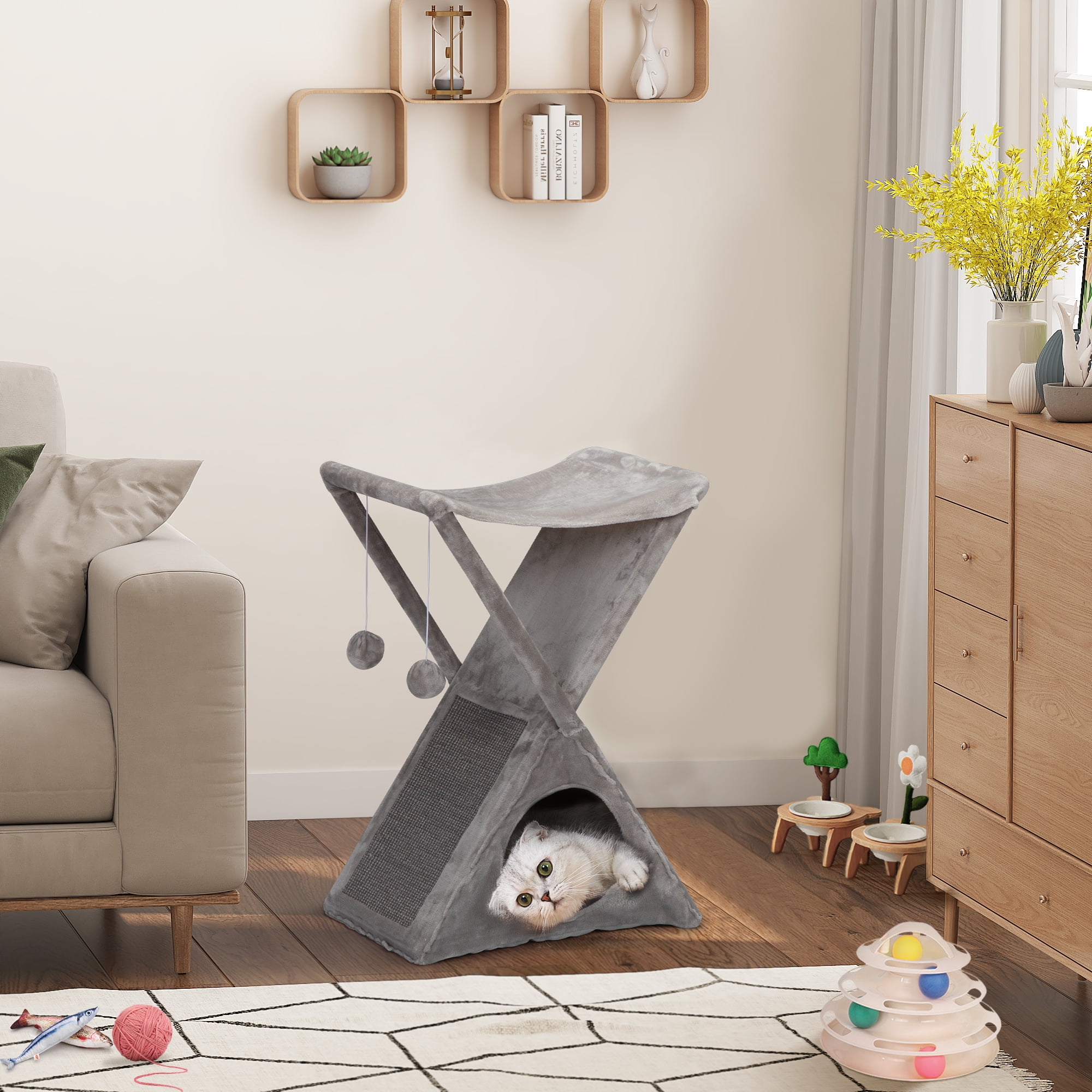 Foldable Gray Cat Tree Hammock Condo