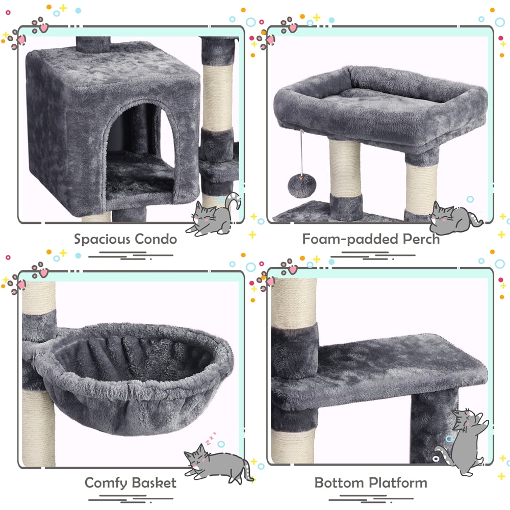 Dark Gray Cat Tree with Scratching Post & Perch