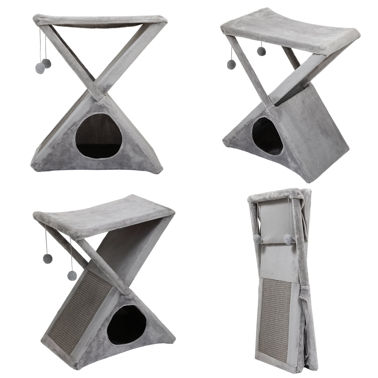 Foldable Gray Cat Tree Hammock Condo