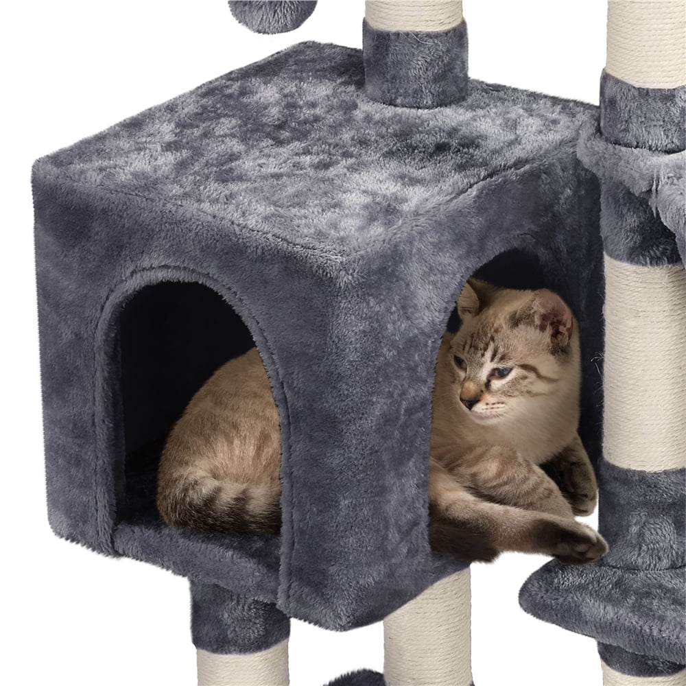 Dark Gray Cat Tree with Scratching Post & Perch