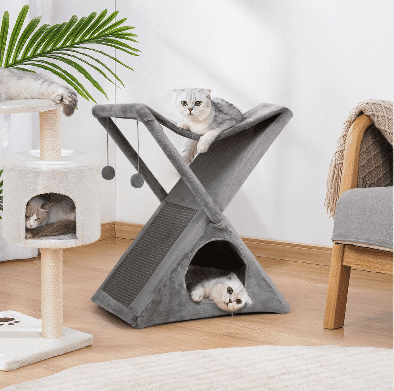 Foldable Gray Cat Tree Hammock Condo