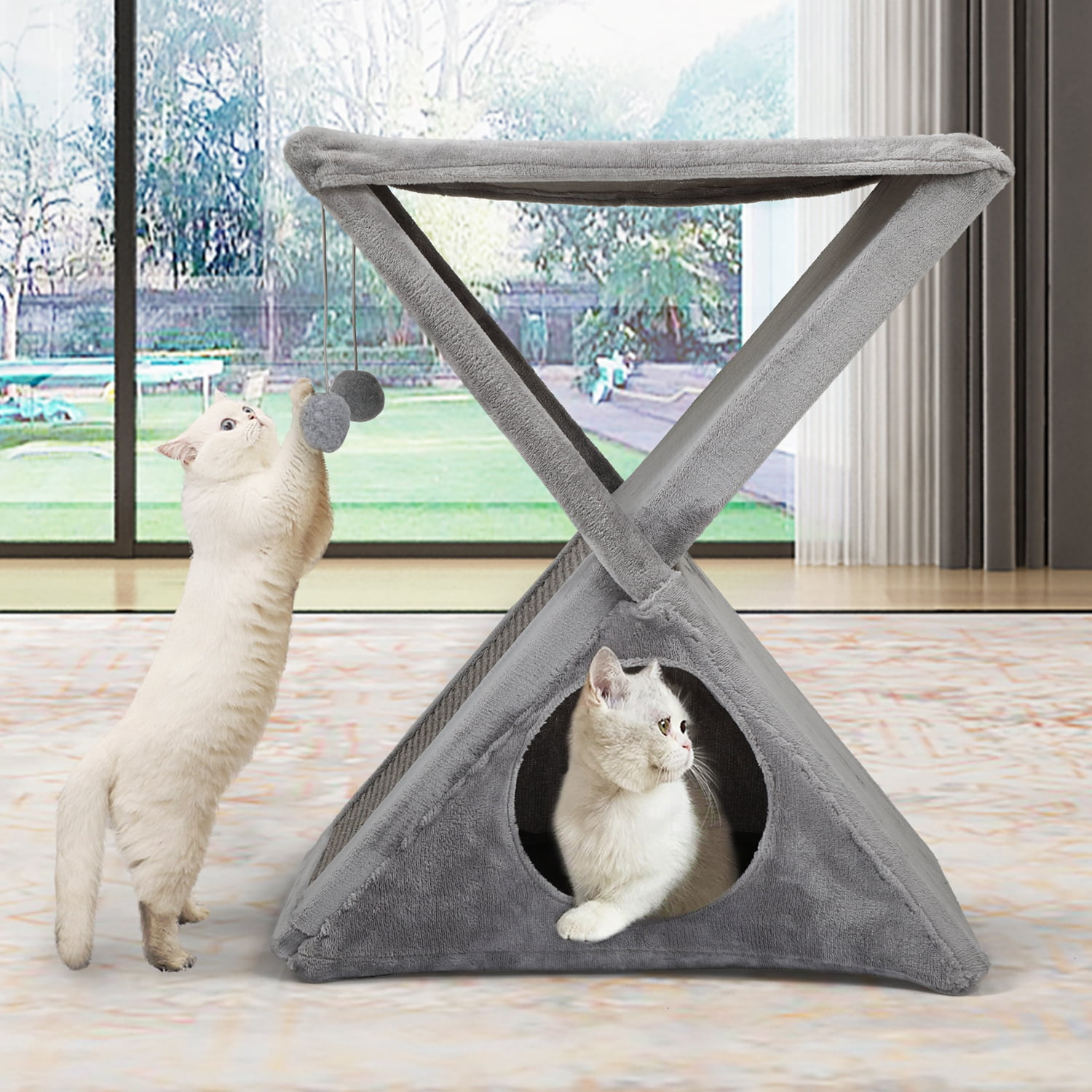 Foldable Gray Cat Tree Hammock Condo