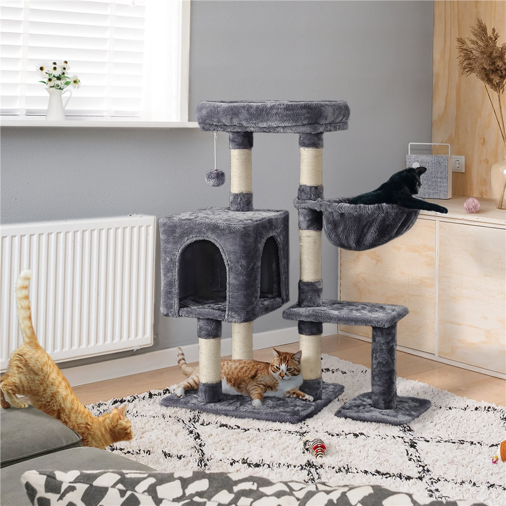 Dark Gray Cat Tree with Scratching Post & Perch