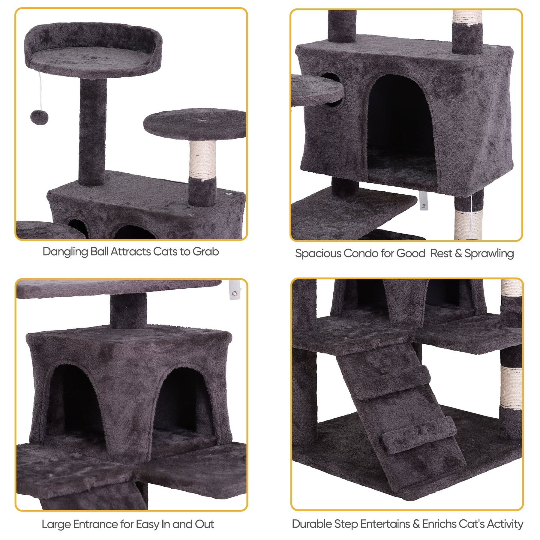 HomGarden Multi-Level Dark Gray Cat Tree Condo