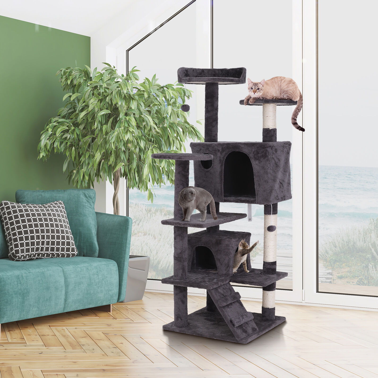 Large Sturdy Cat Tree with Condo & Playhouse