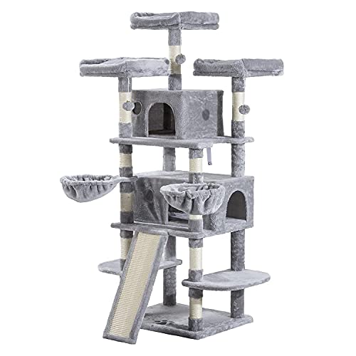 Large Multi-Level Grey Cat Tree with Hammocks