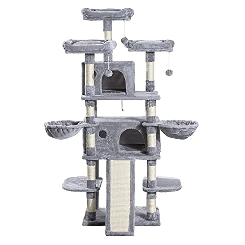 Large Multi-Level Grey Cat Tree with Hammocks