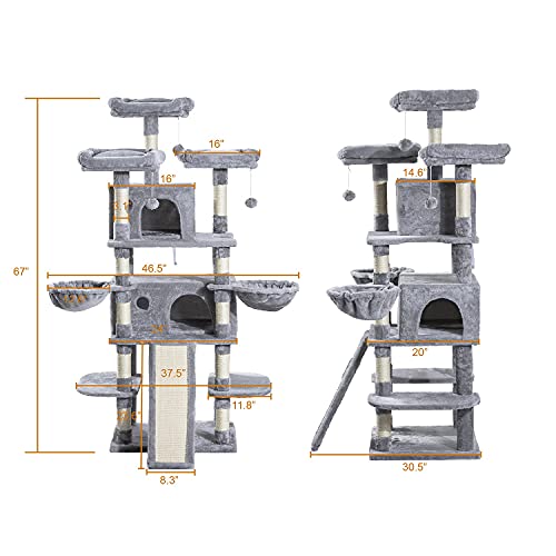 Large Multi-Level Grey Cat Tree with Hammocks