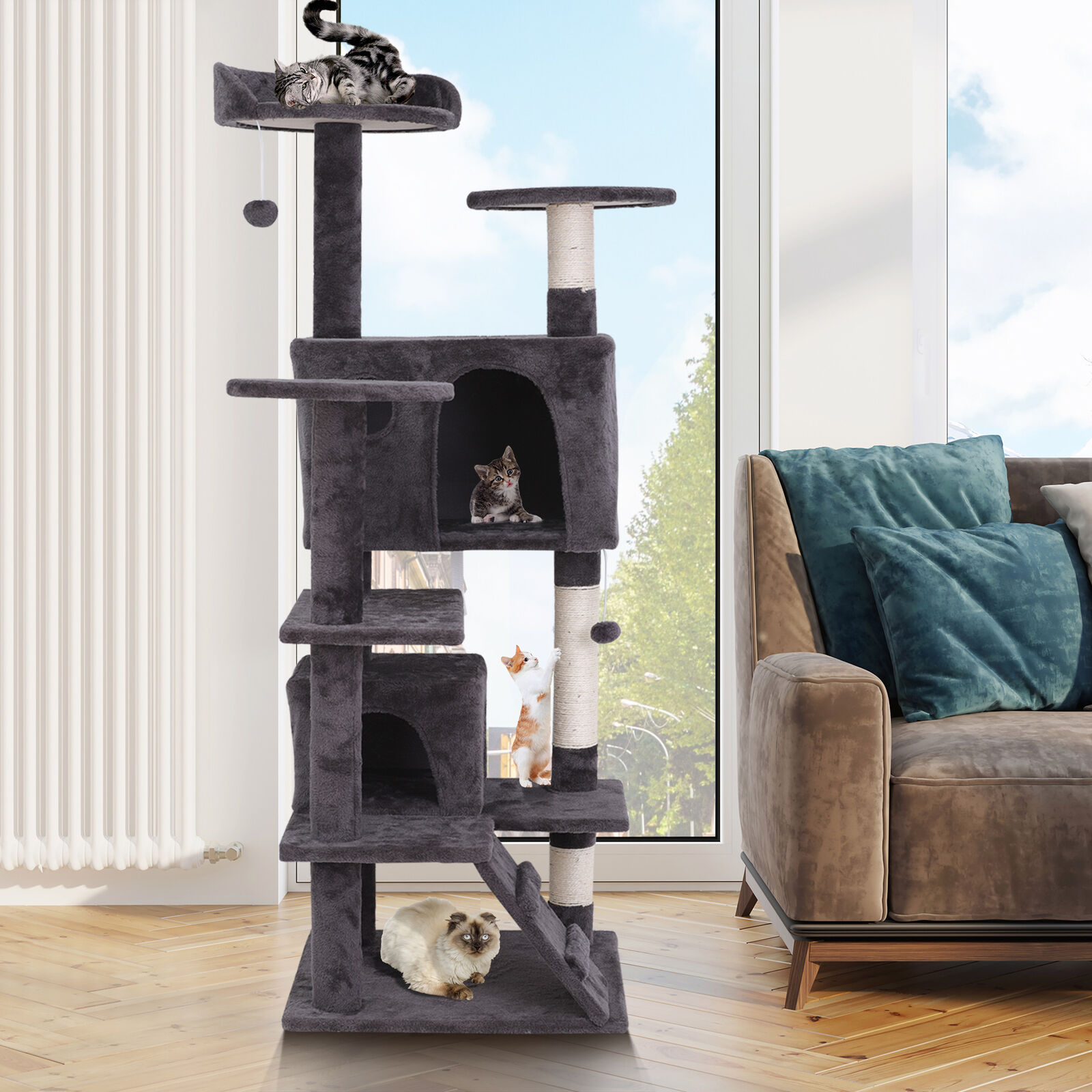 Large Sturdy Cat Tree with Condo & Playhouse