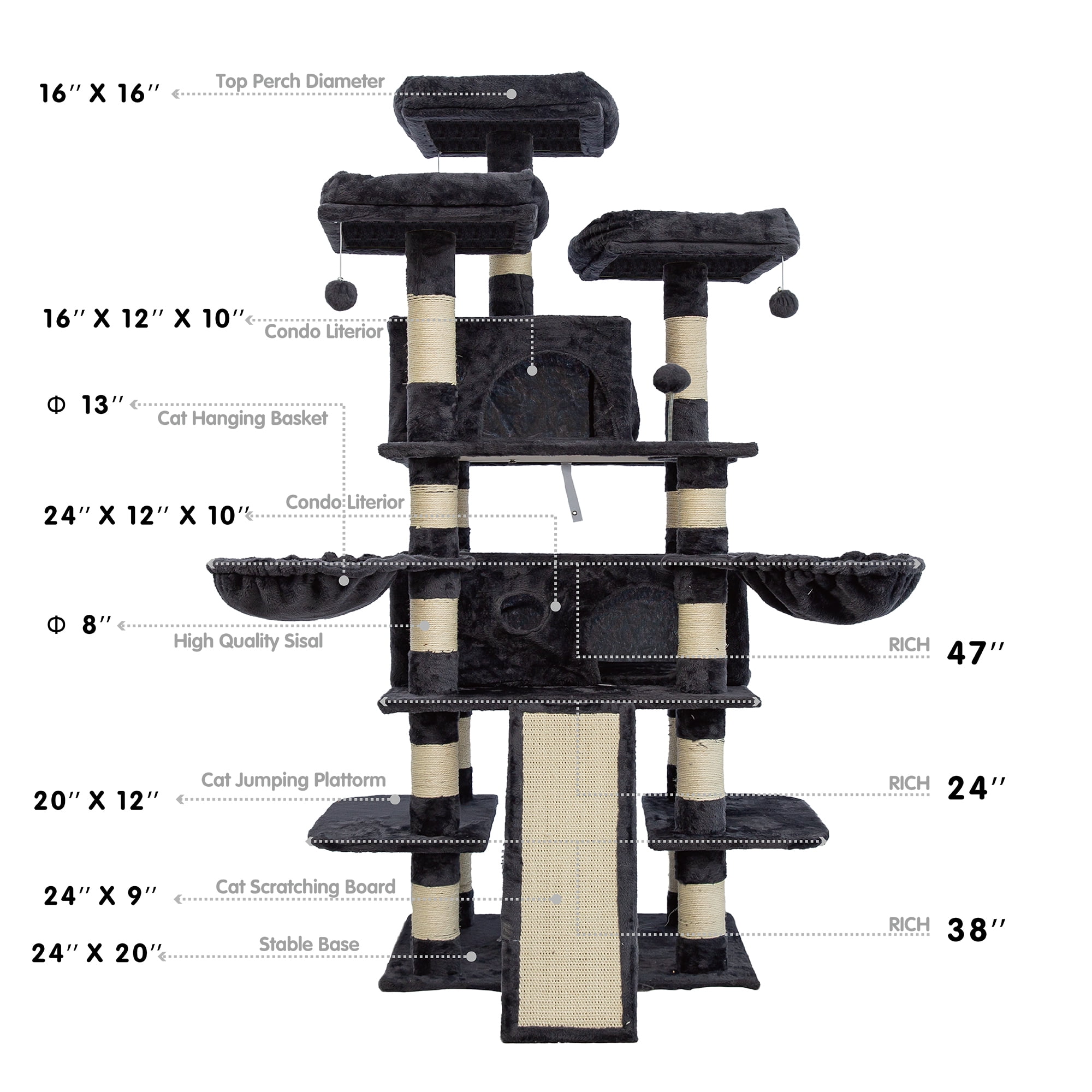 Multi-Level Cat Tree Tower with Scratching Posts & Hammocks