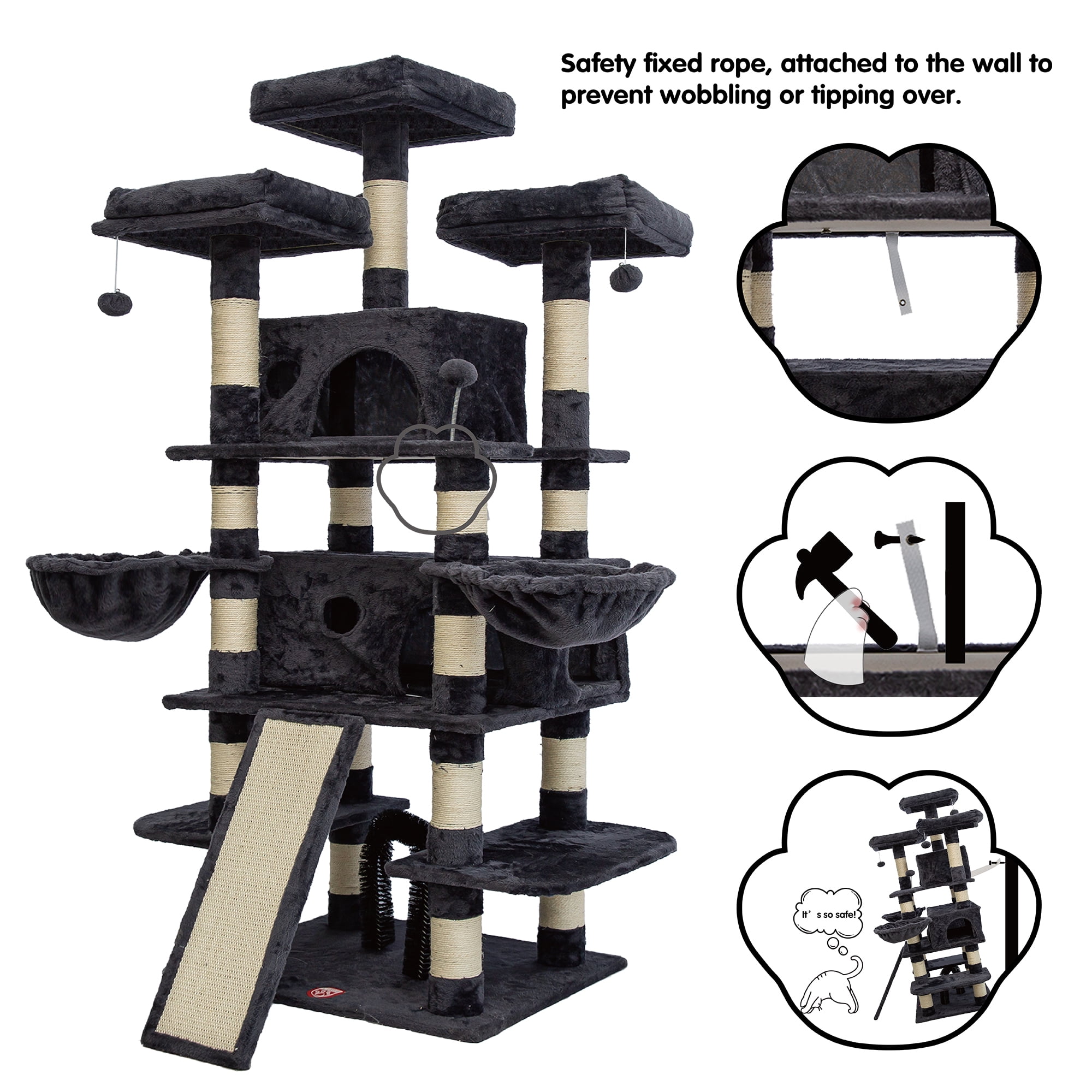 Multi-Level Cat Tree Tower with Scratching Posts & Hammocks