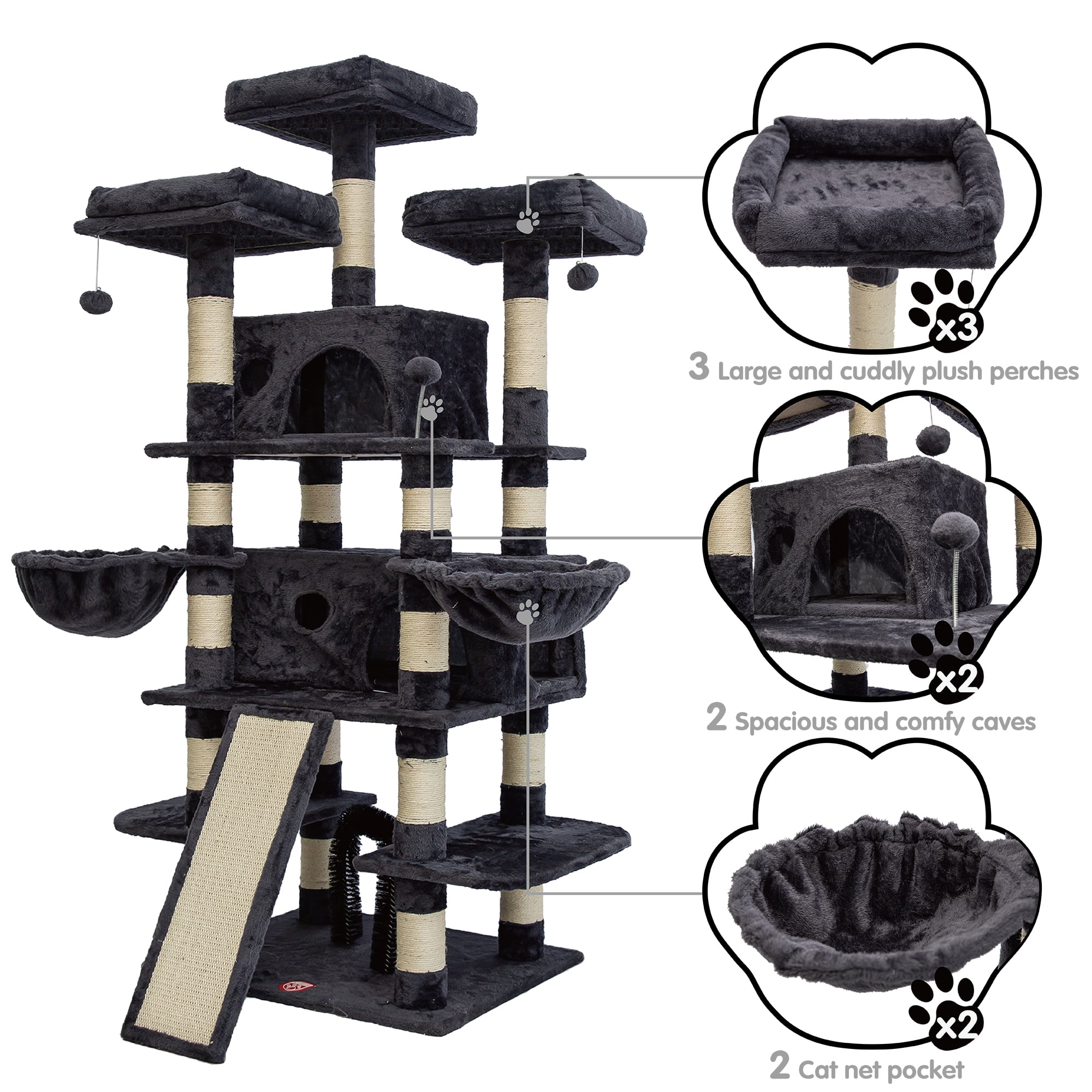 Multi-Level Cat Tree Tower with Scratching Posts & Hammocks