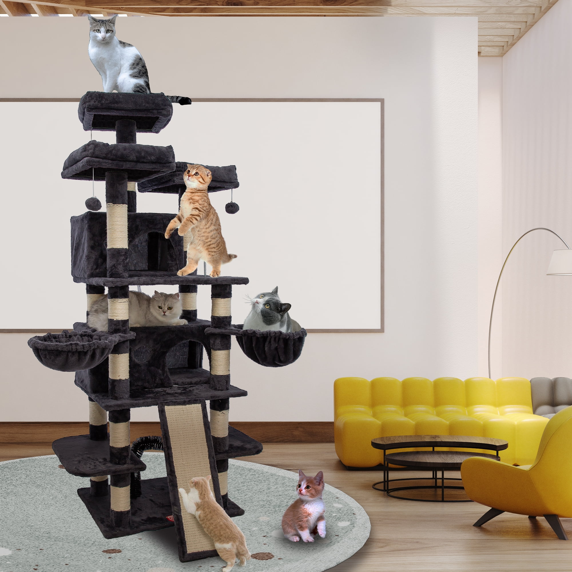 Multi-Level Cat Tree Tower with Scratching Posts & Hammocks