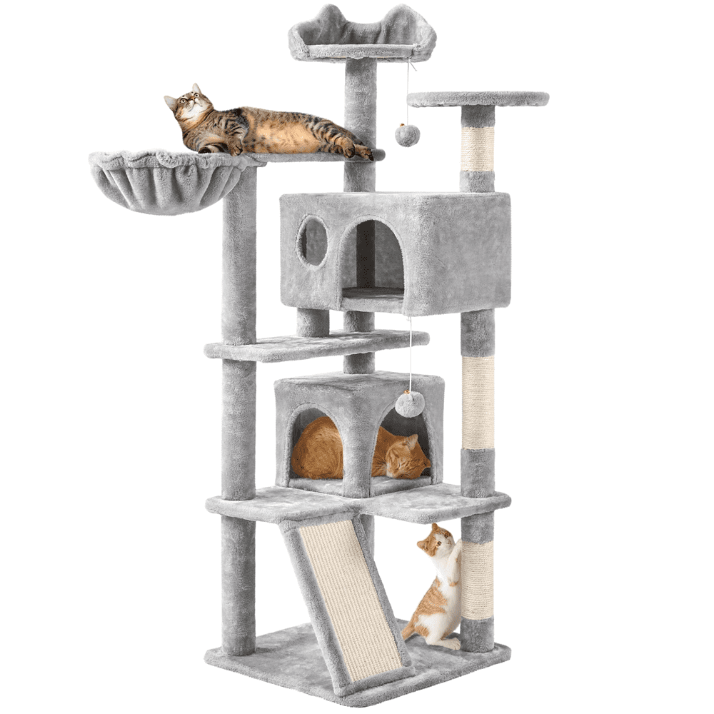 Gray Double Condo Cat Tree with Scratching Post