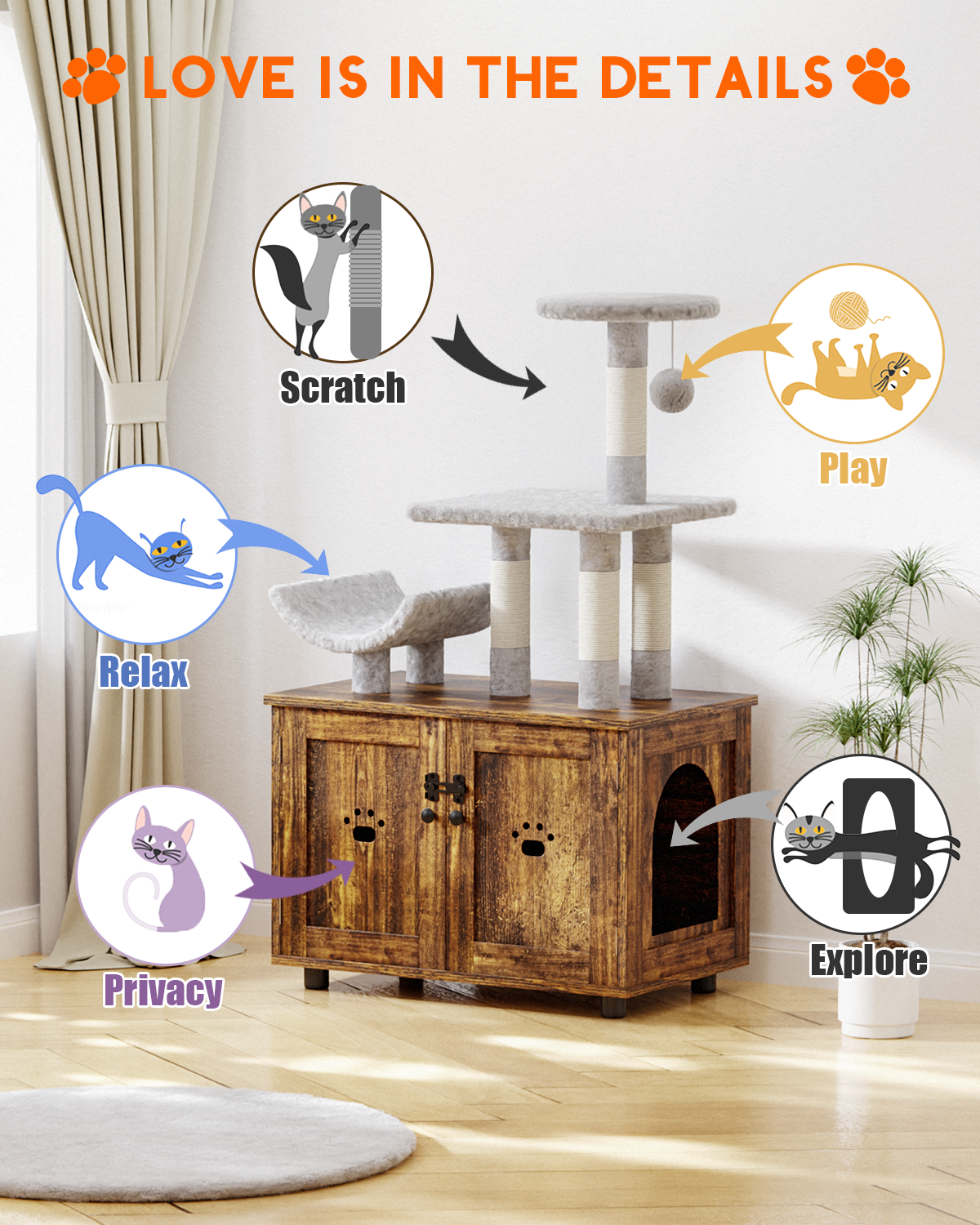 Lulive All-in-one Cat Tree House, Brown