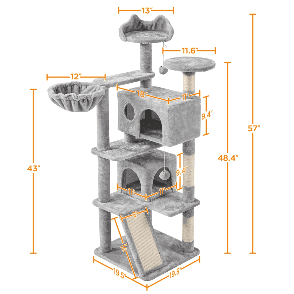 Gray Double Condo Cat Tree with Scratching Post