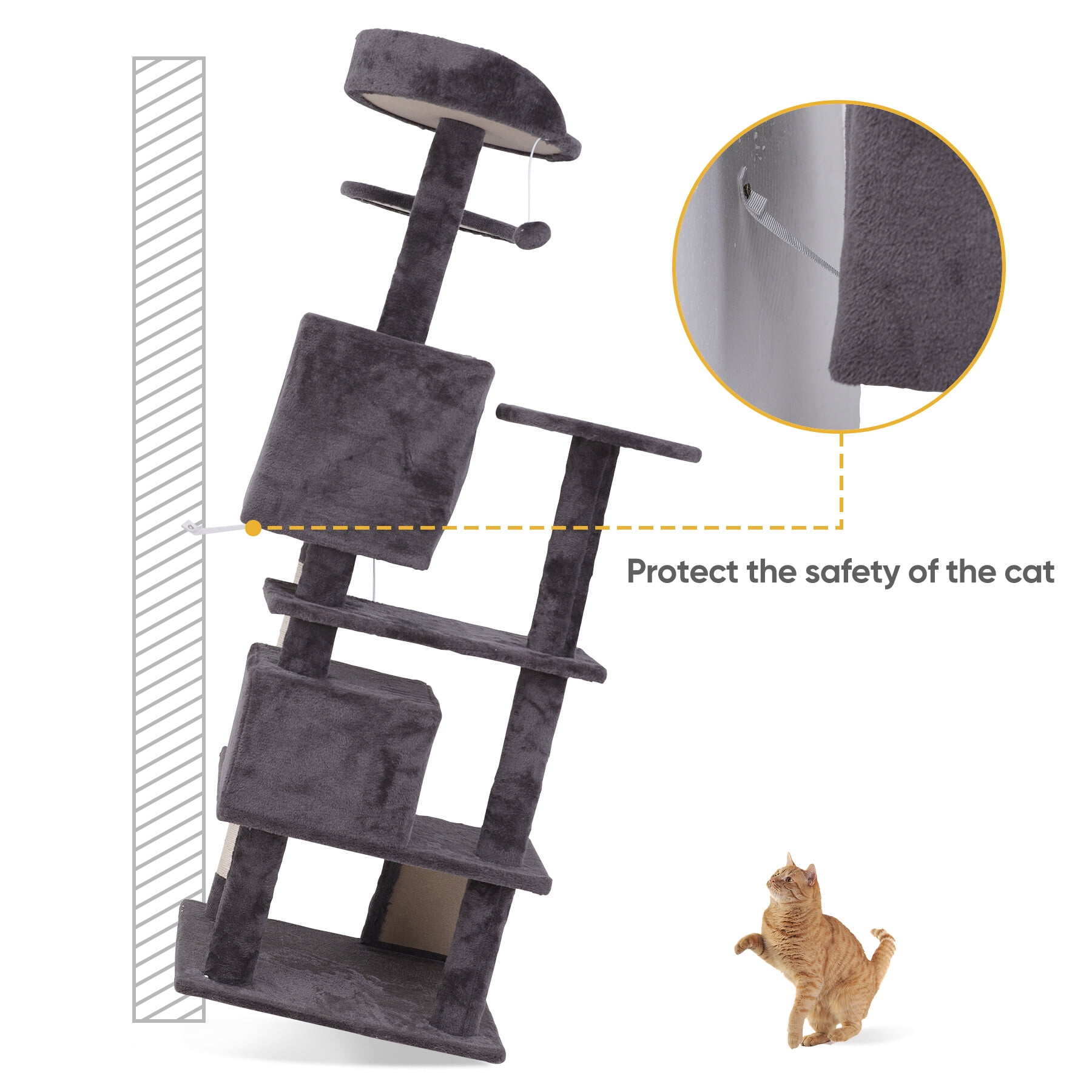 Dark Gray Cat Tree with Condo & Scratcher