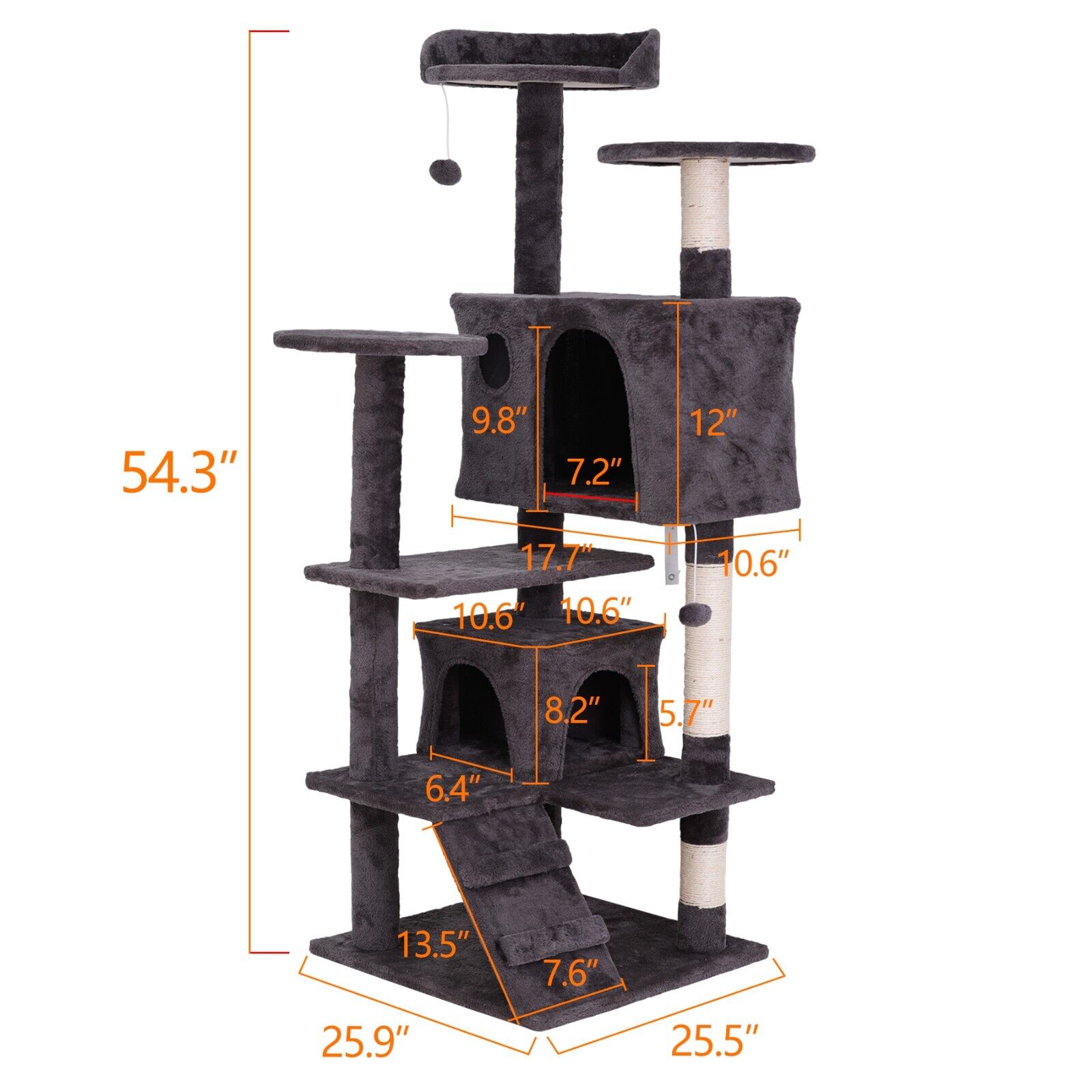 Grey 55" Cat Tree Condo for Playful Felines