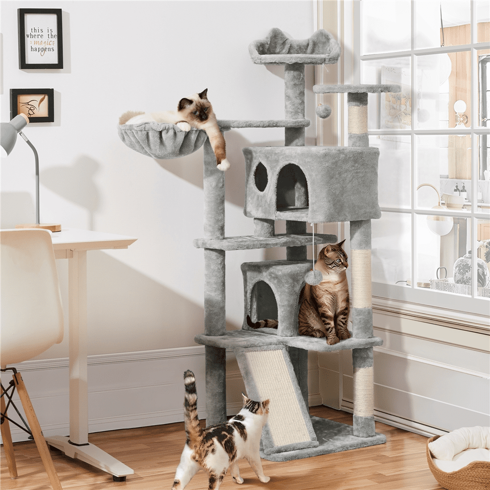 Gray Double Condo Cat Tree with Scratching Post