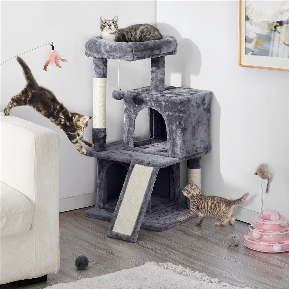Multi-level Cat Tower with Double Condos & Scratching Posts