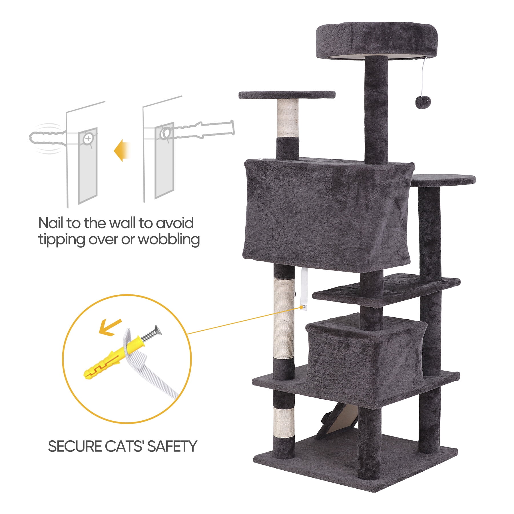 Dark Gray Cat Tree with Condo & Scratcher