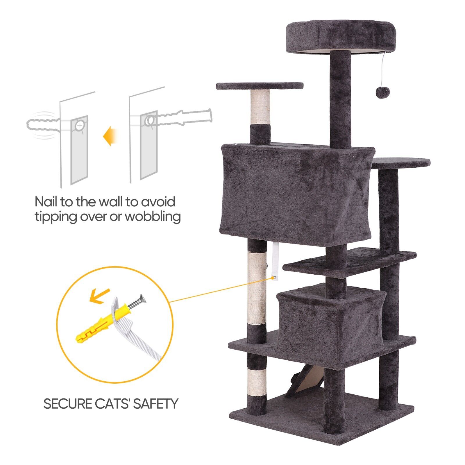 Grey 55" Cat Tree Condo for Playful Felines