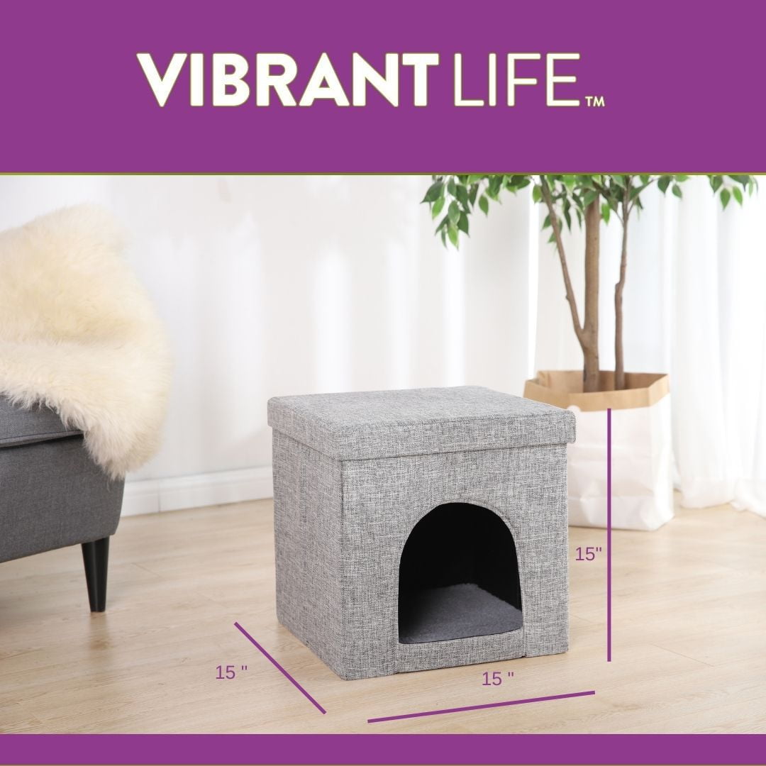 Vibrant Life Small Cat Cube Condo, Gray, 15"