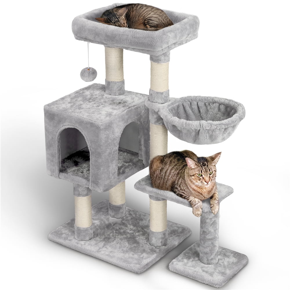 4-Level Plush Cat Tree Condo, Light Gray