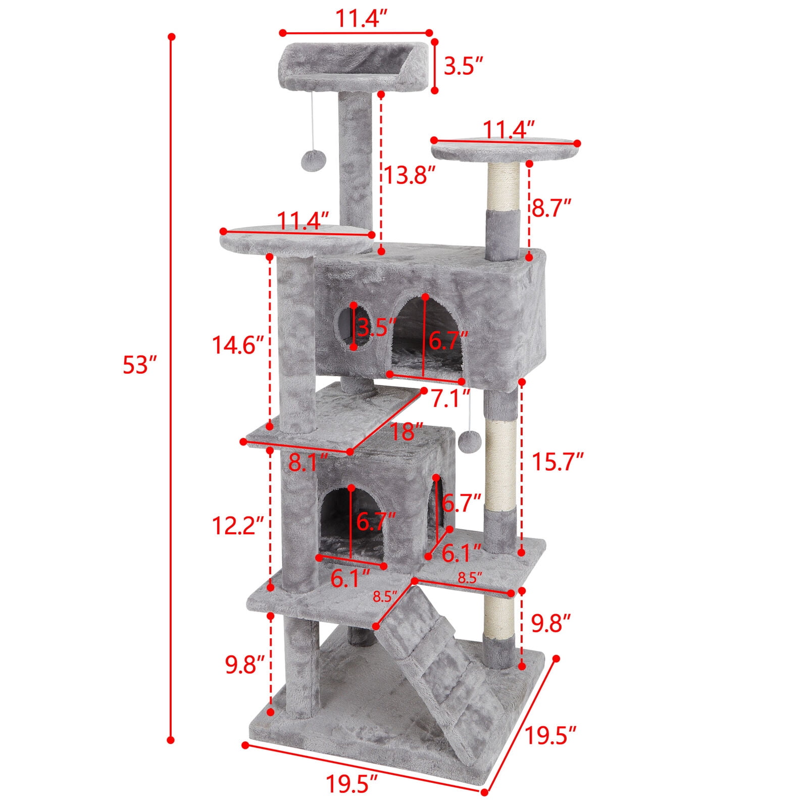 53" Cat Tree Scratching Post Condo with Cave and Ladders