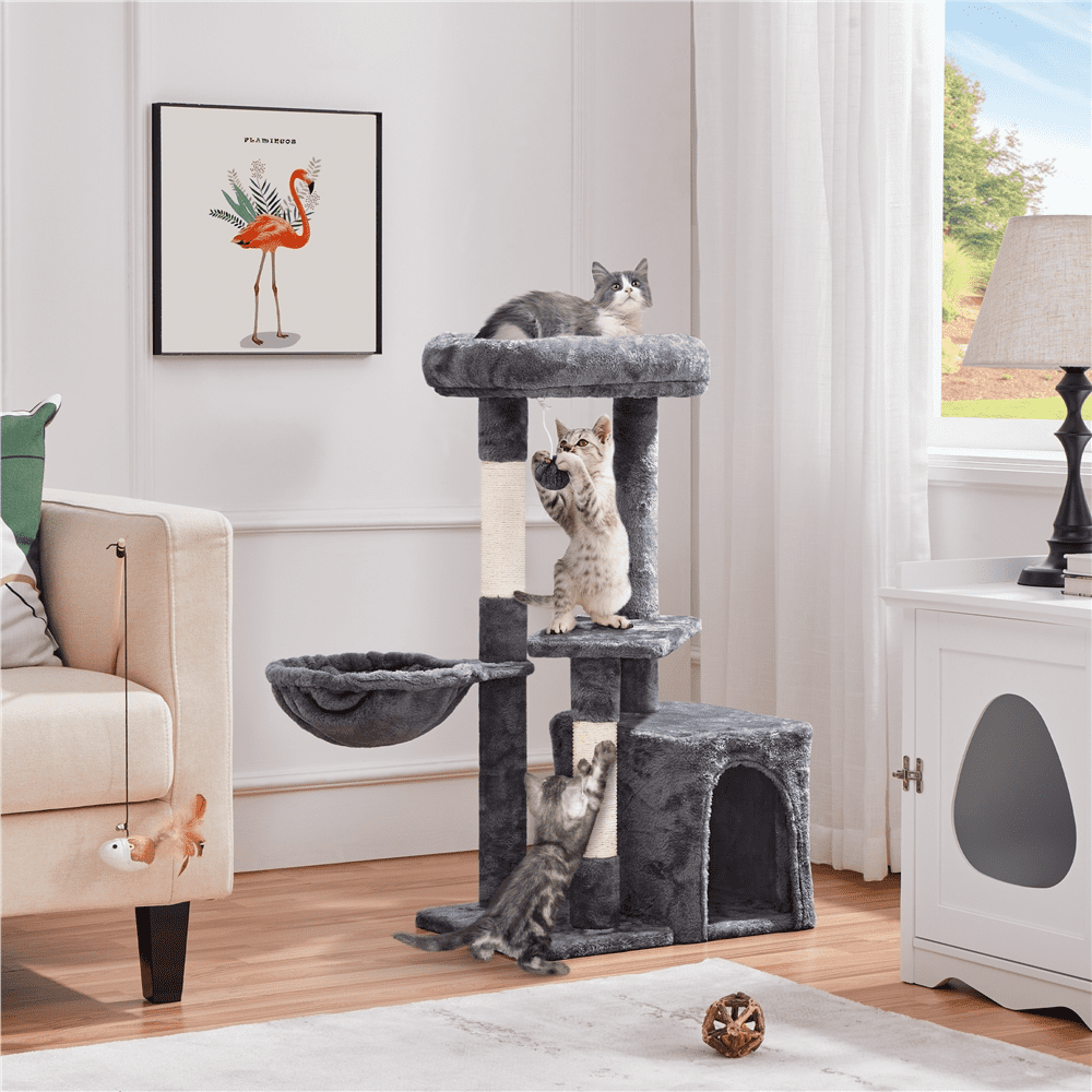 Dark Gray Cat Tree with Scratcher Basket