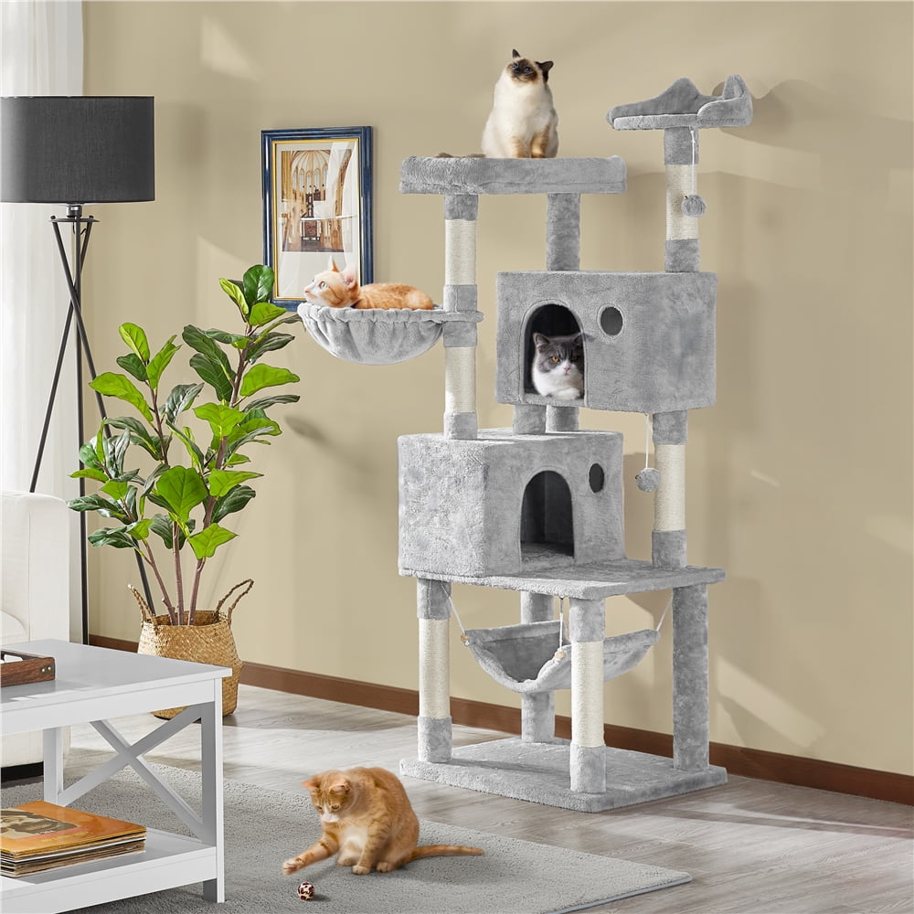 Light Gray Multi-level Cat Tree with Condos