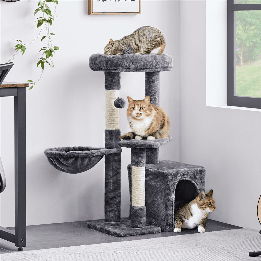 Dark Gray Cat Tree with Scratcher Basket