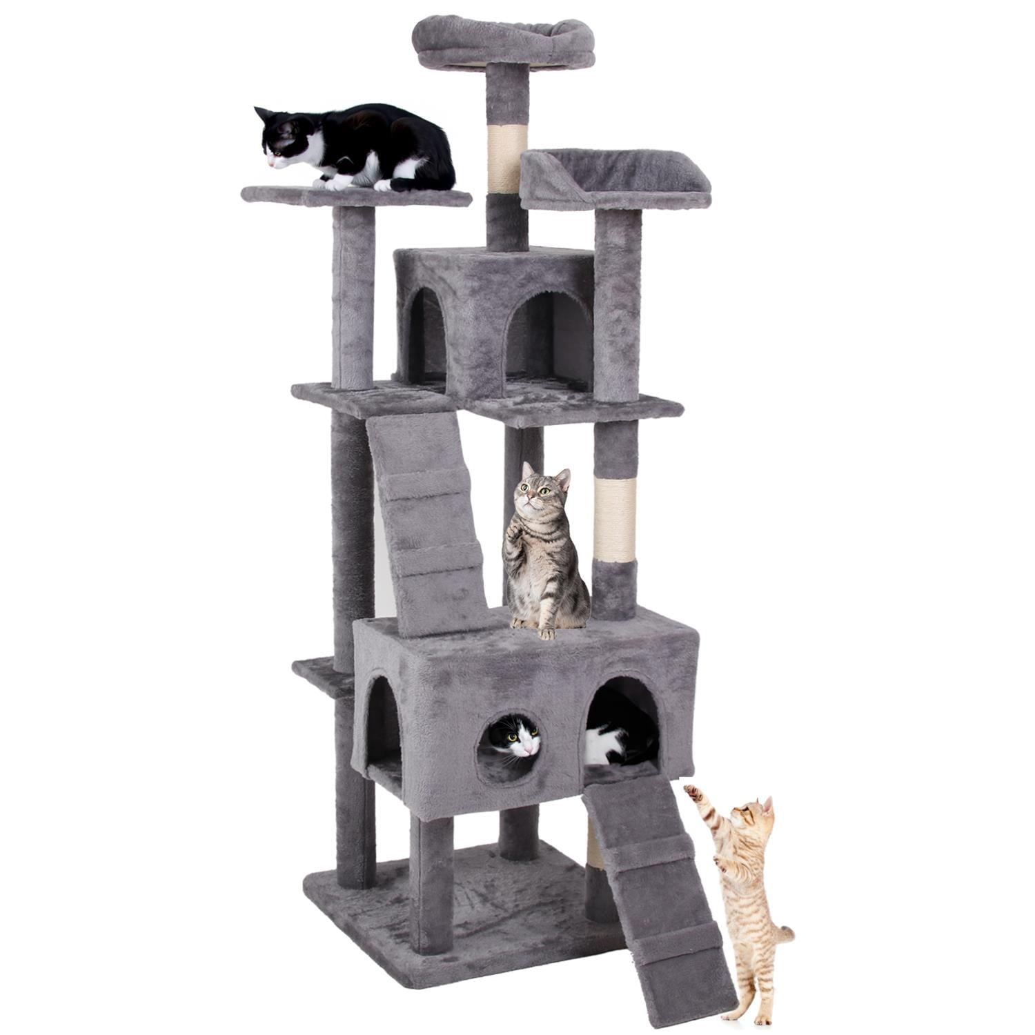 Gray Cat Tree Tower with Multiple Perches