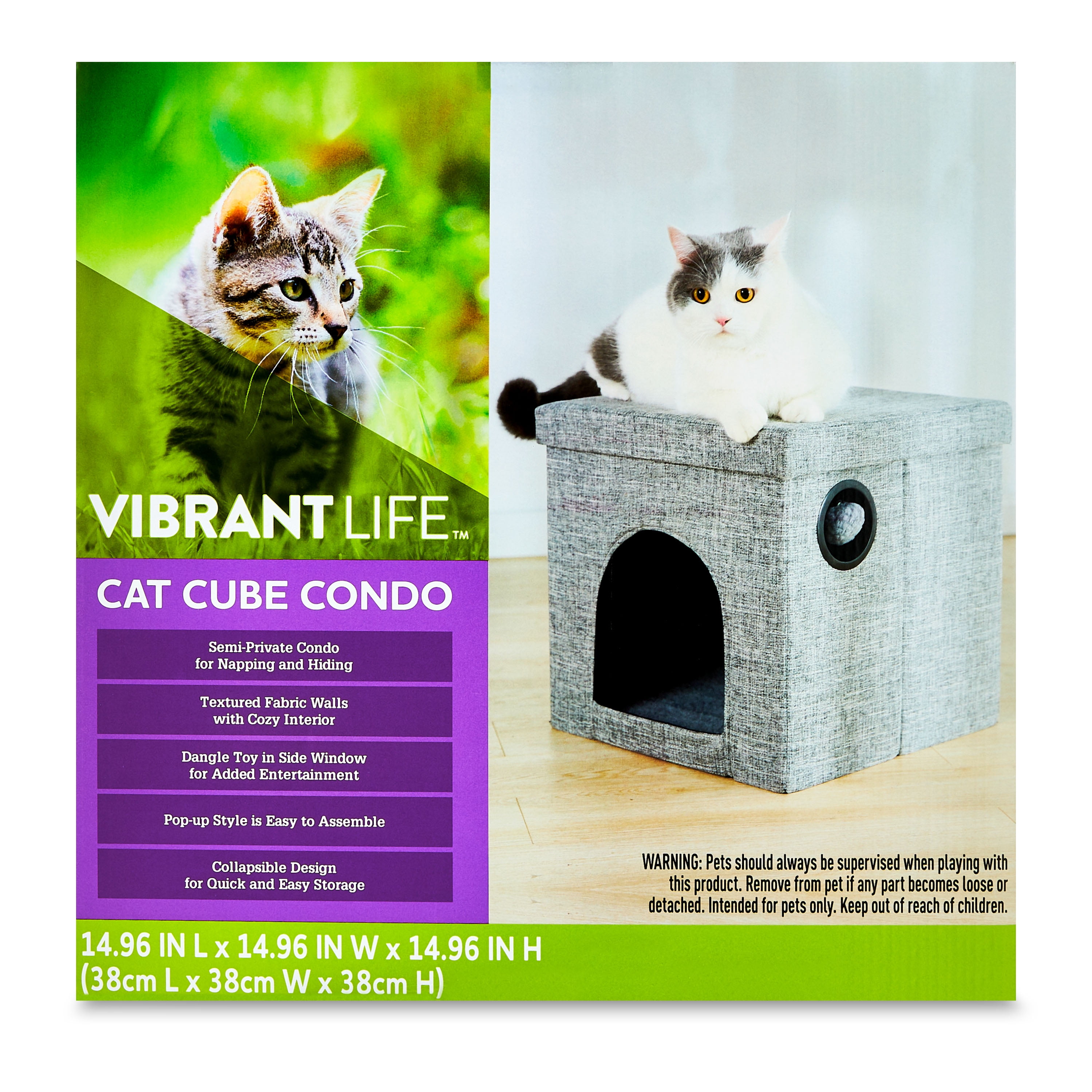 Vibrant Life Small Cat Cube Condo, Gray, 15"