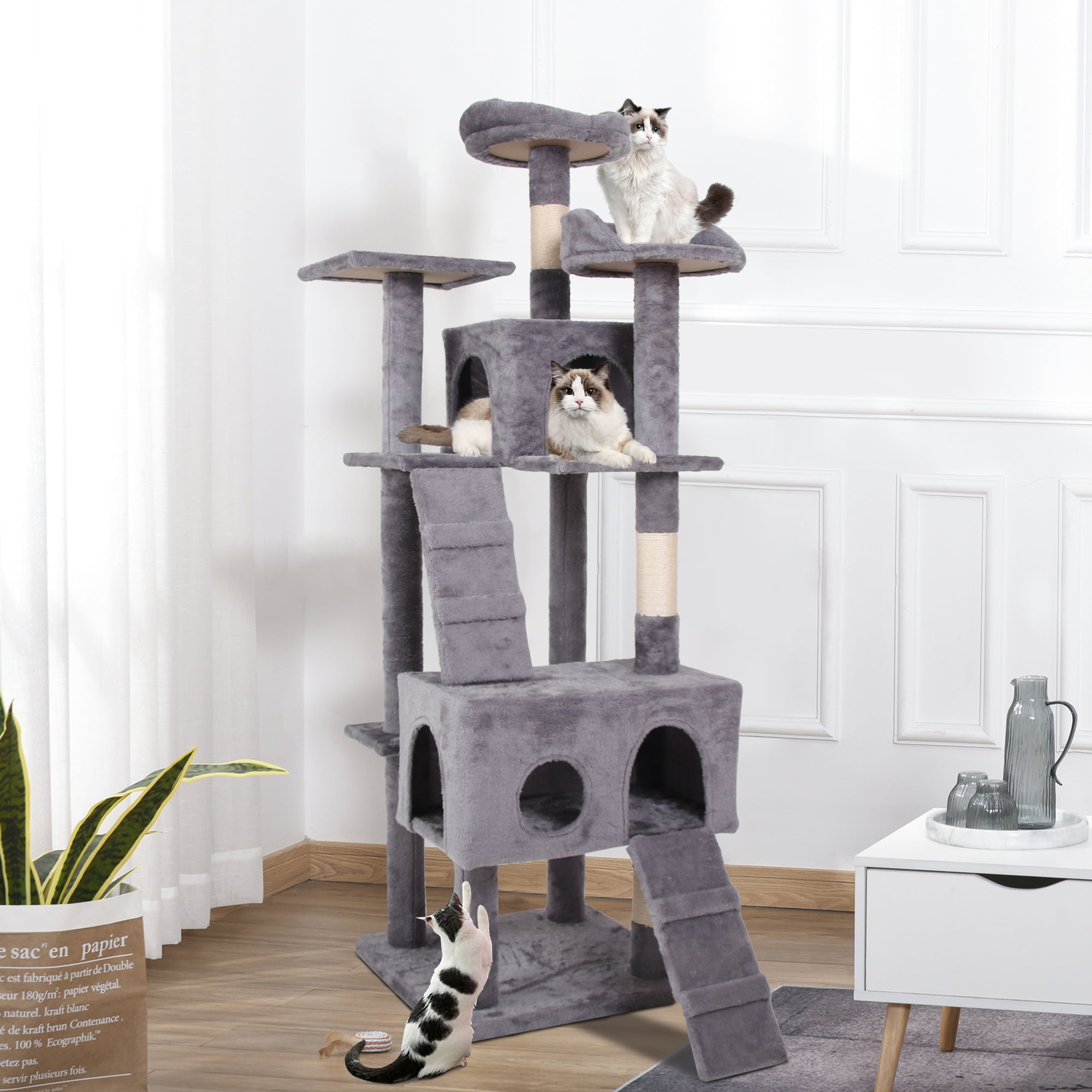 Gray Cat Tree Tower with Multiple Perches