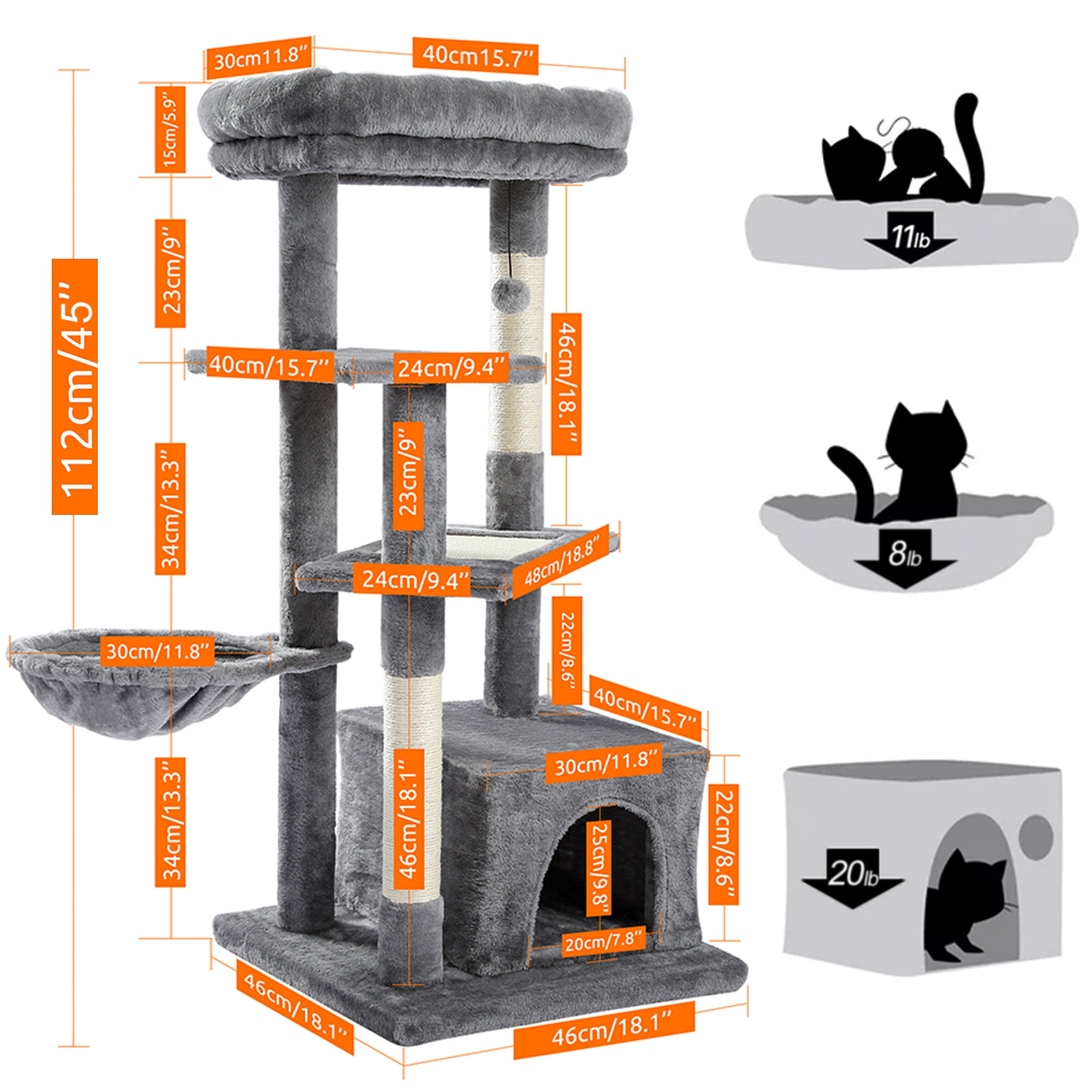 Multi-Level Cat Tree with Scratching Posts & Hammock